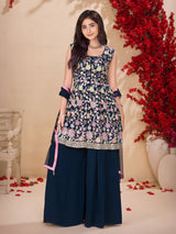 Blue silk palazzo salwar suit with matching dupatta