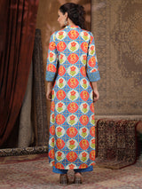 Blue silk printed kurti set for festive wear