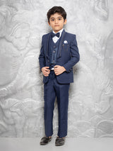 Blue textured terry rayon coat suit for boys