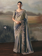 Blue tissue silk embellished party saree