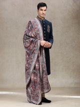 Blue velvet sherwani with vintage printed dupatta