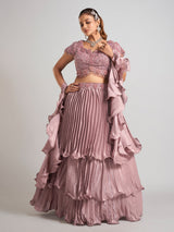 Brown organza ruffle dupatta lehenga choli