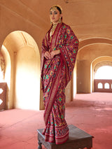 Brown patola silk saree with print