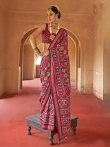Brown patola silk saree with print