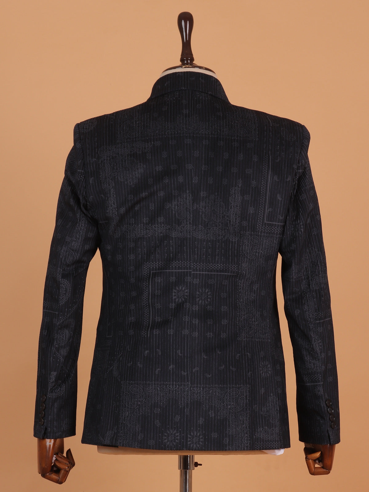 Charcoal black printed cotton blazer for men