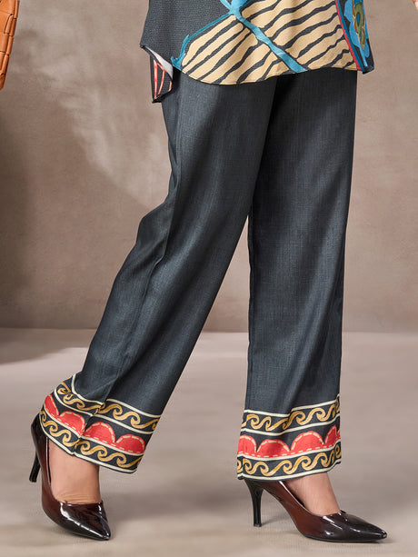 Charcoal grey printed silk co-ord set