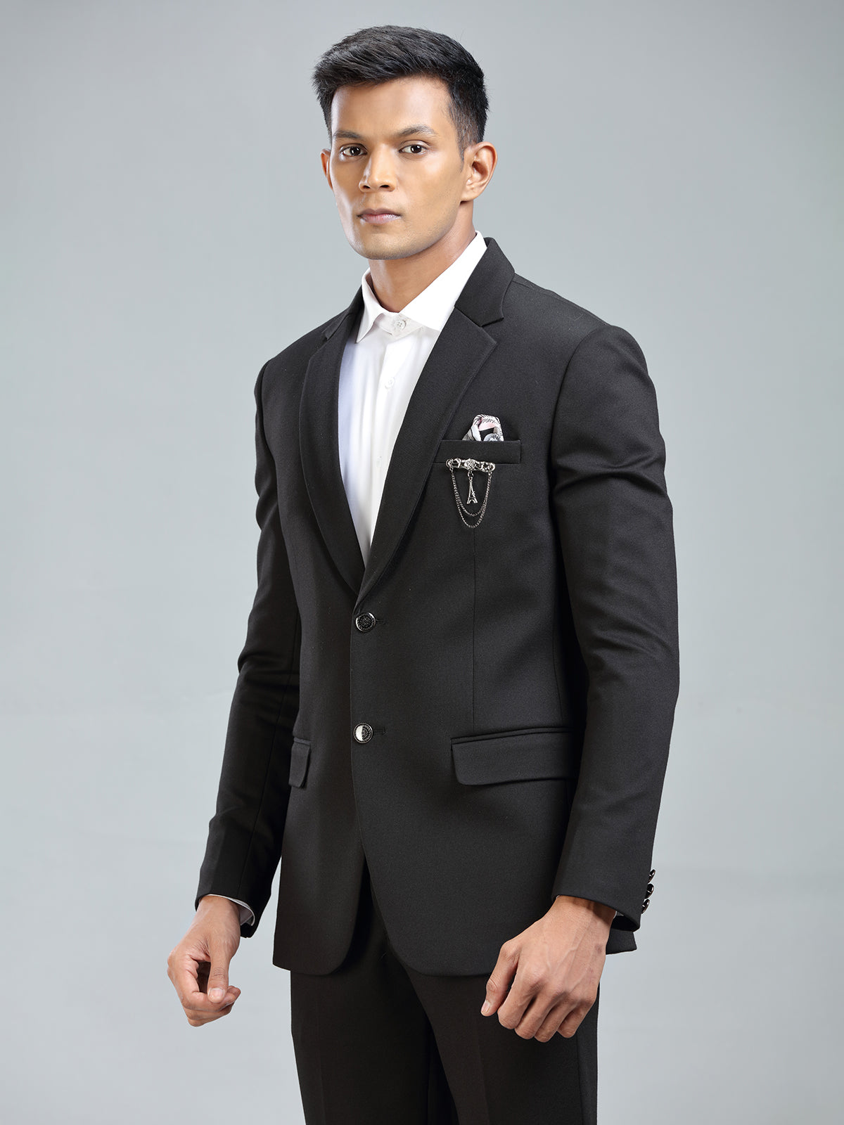 Charming mens black blazer in soft terry rayon fabric