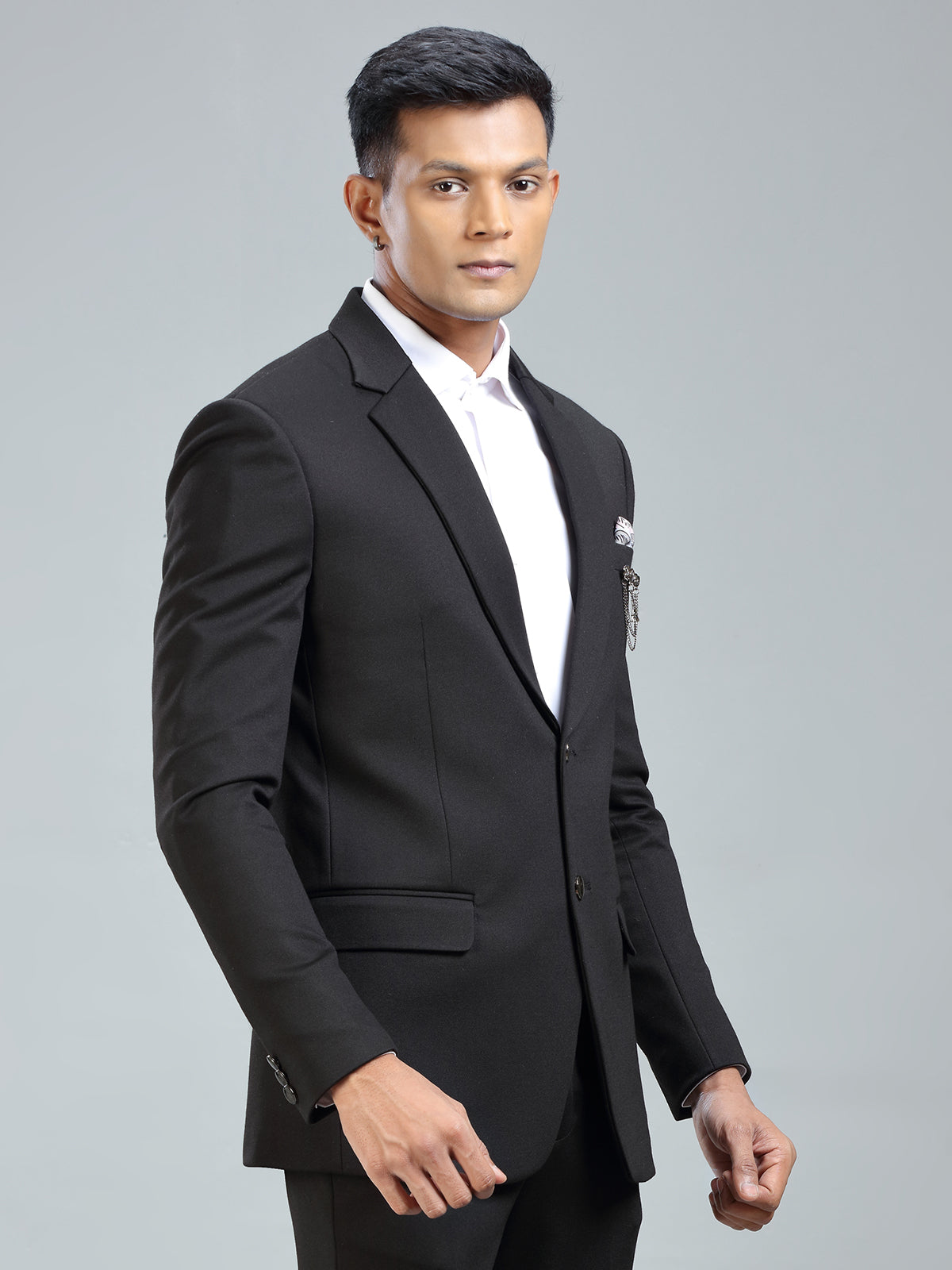 Charming mens black blazer in soft terry rayon fabric