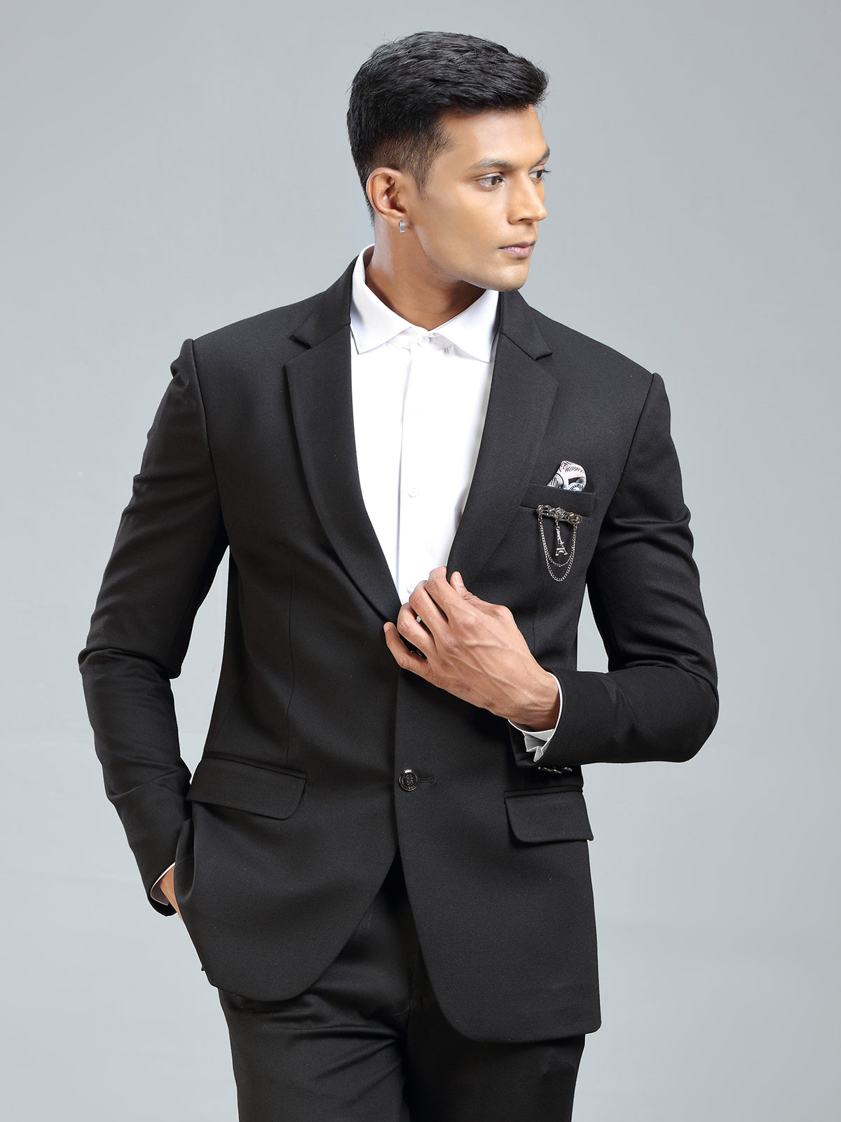 Charming mens black blazer in soft terry rayon fabric
