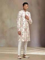 Classic cream silk zardosi sherwani