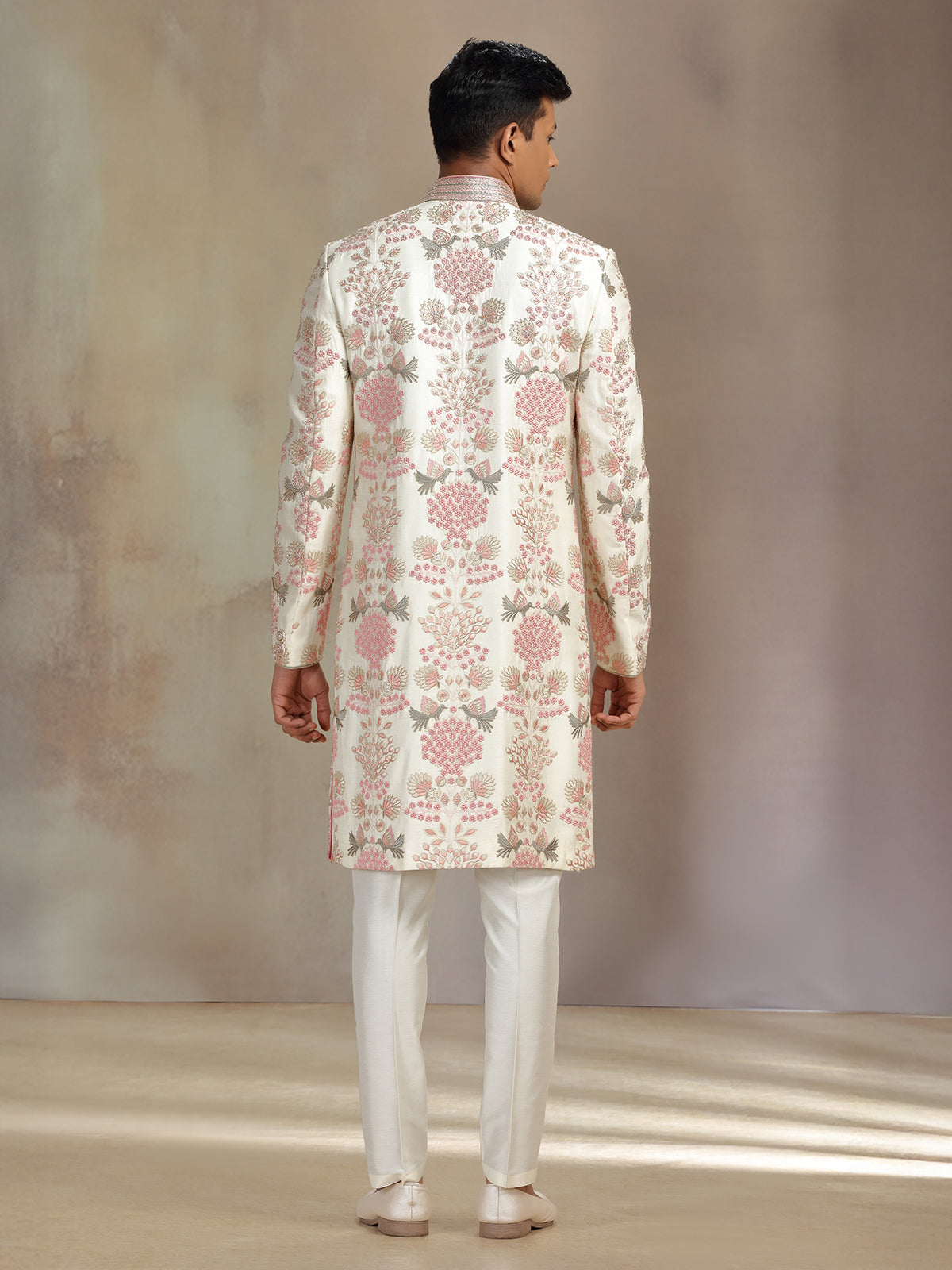 Classic cream silk zardosi sherwani