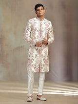 Classic cream silk zardosi sherwani