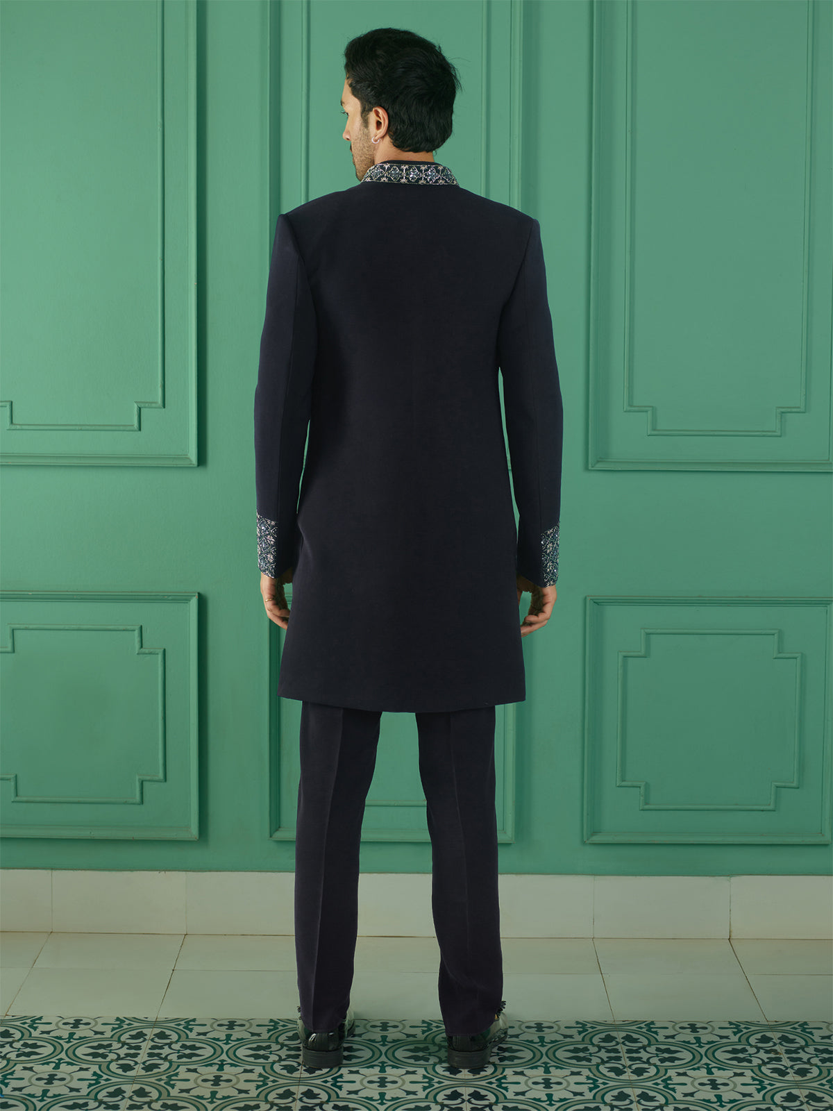 Classic navy terry rayon indowestern