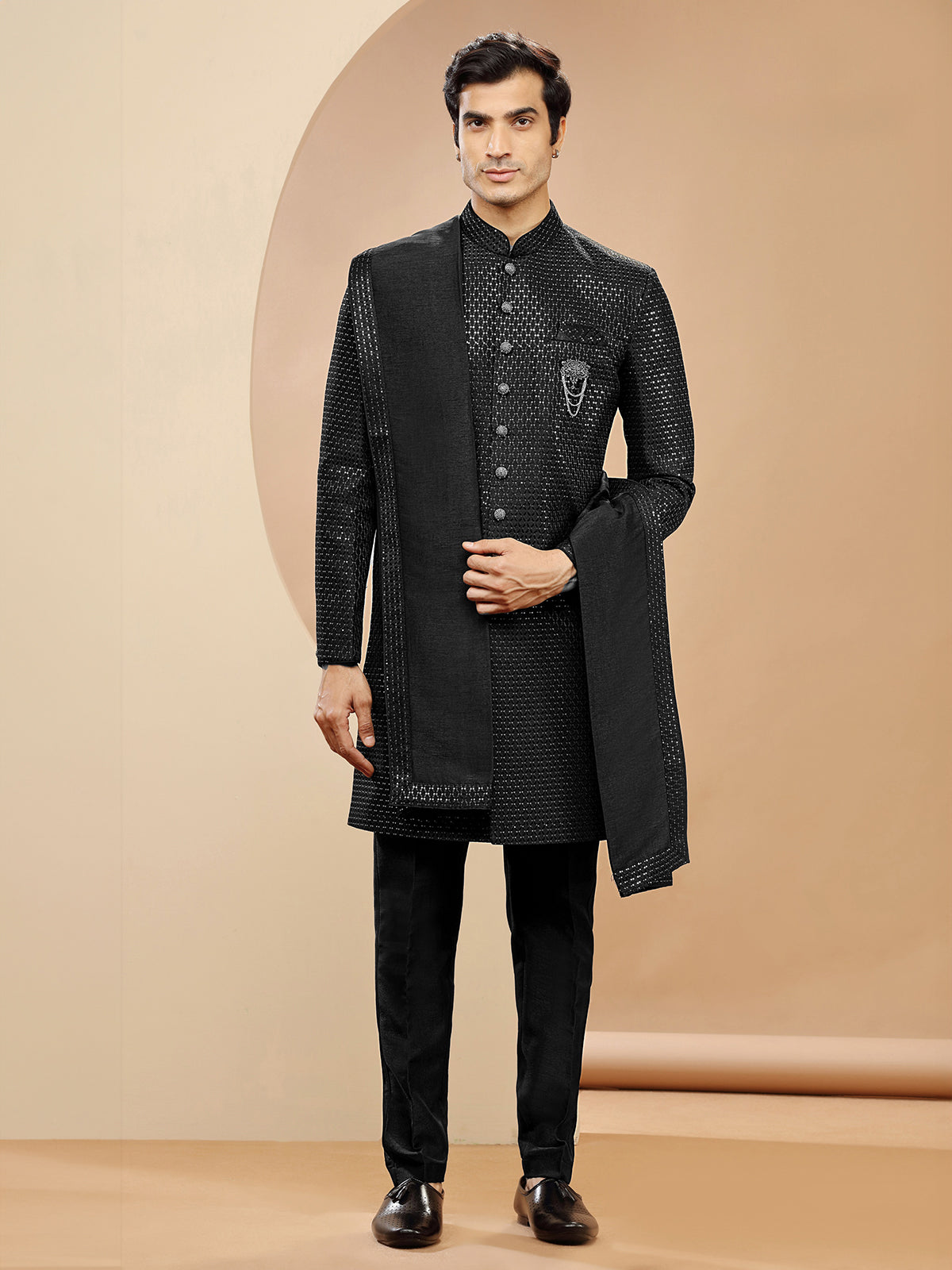 Classic silk black indowestern
