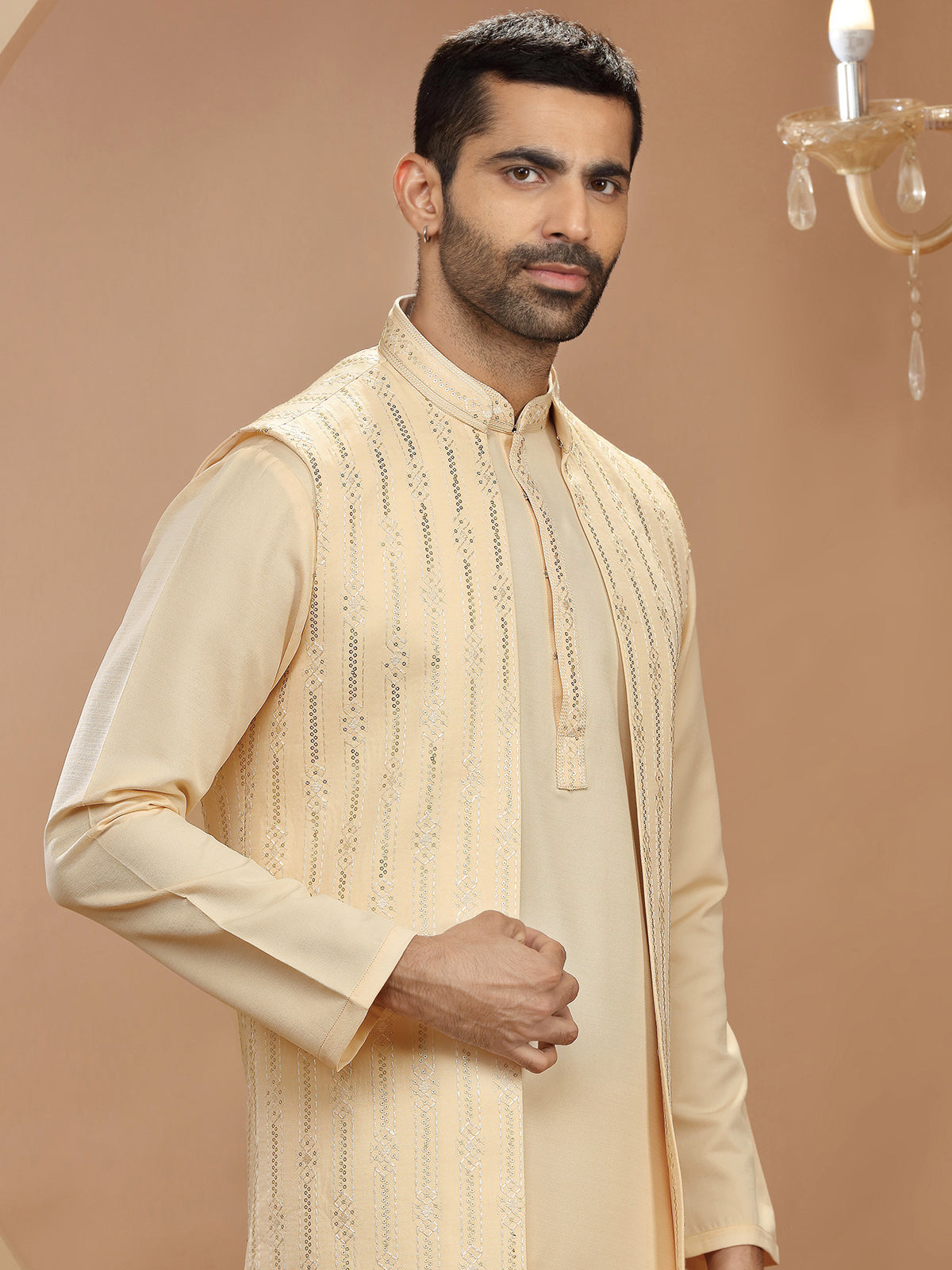 Classic silk cream indowestern for wedding