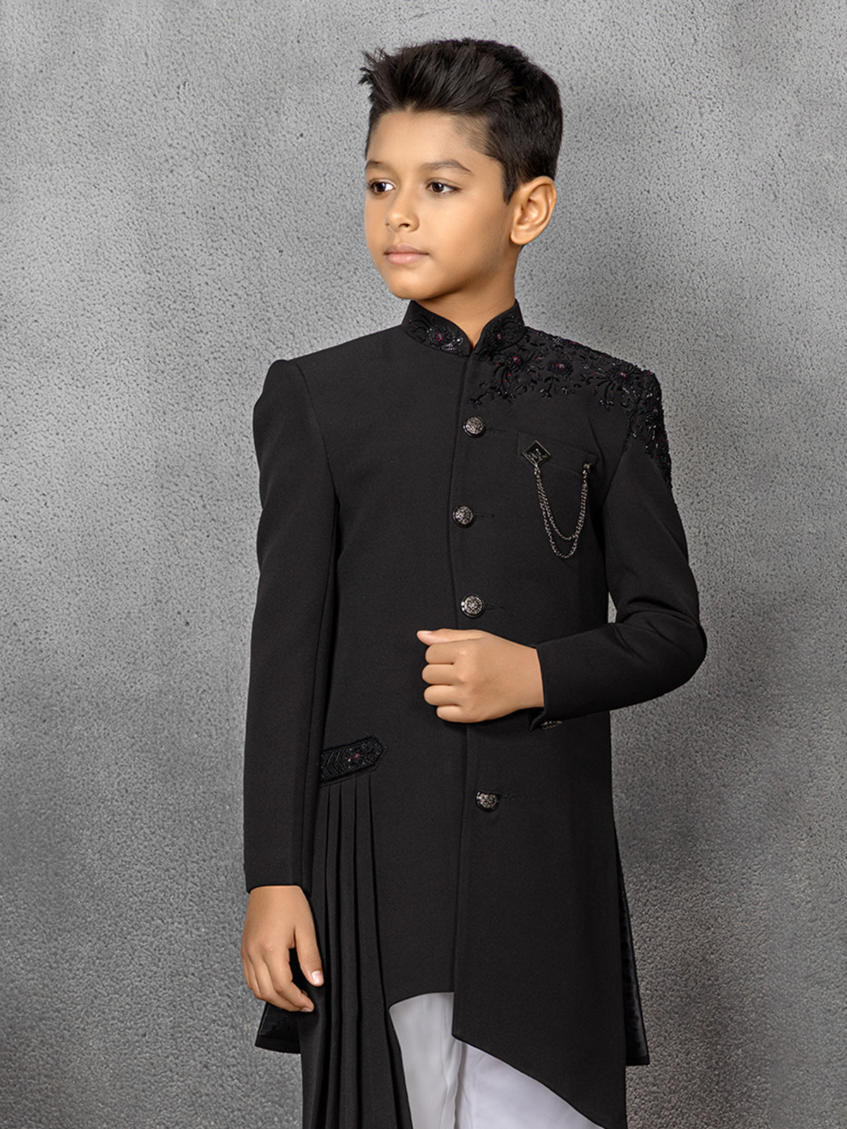 Classic terry rayon black indowestern