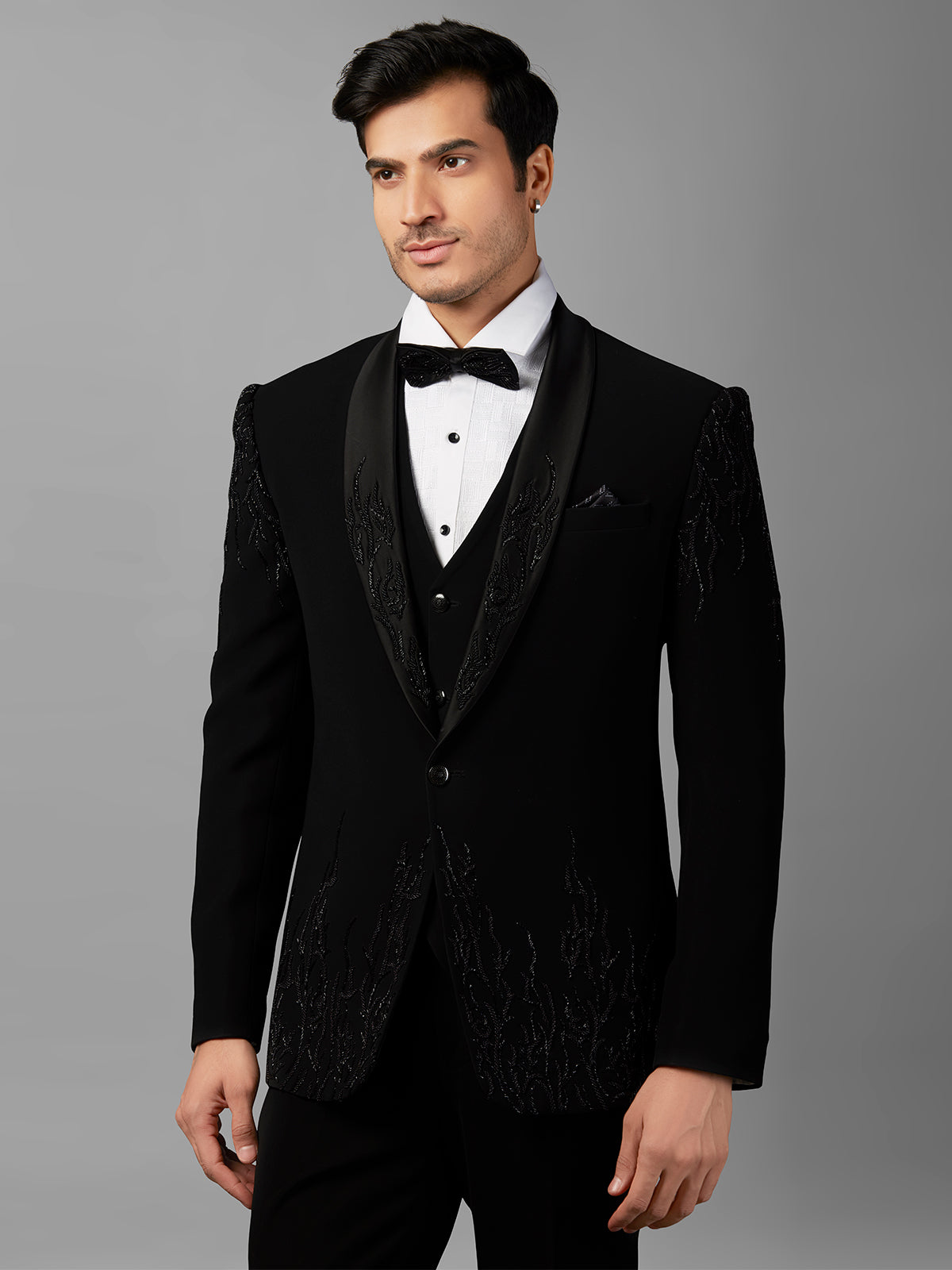 Classy black coat suit in terry rayon