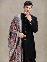 Classy charming black sherwani with pashmina dupatta