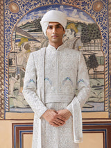 Classy white silk sherwani