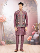 Coffee brown silk waistcoat set for men