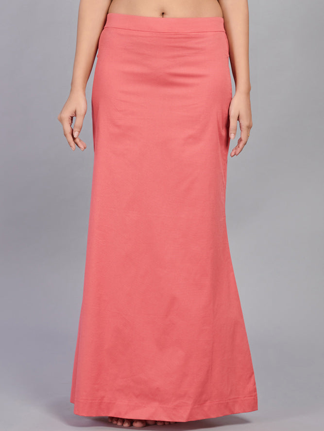 Coral pink lycra cotton saree shapewear