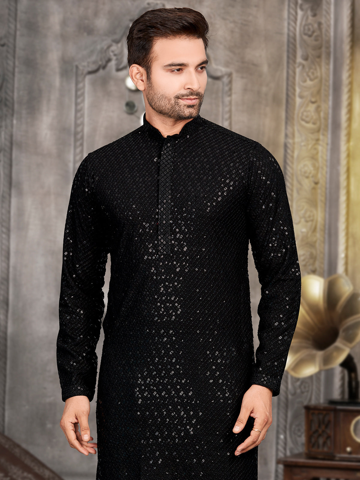 Cotton black embroidery kurta suit