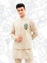 Cotton light khakhi waistcoat set for men