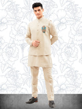 Cotton light khakhi waistcoat set for men