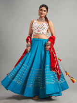 Cotton silk aqua lehenga choli