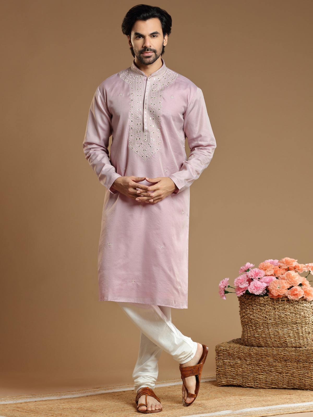Cotton silk kurta suit in onion pink color