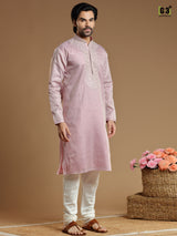 Cotton silk kurta suit in onion pink color