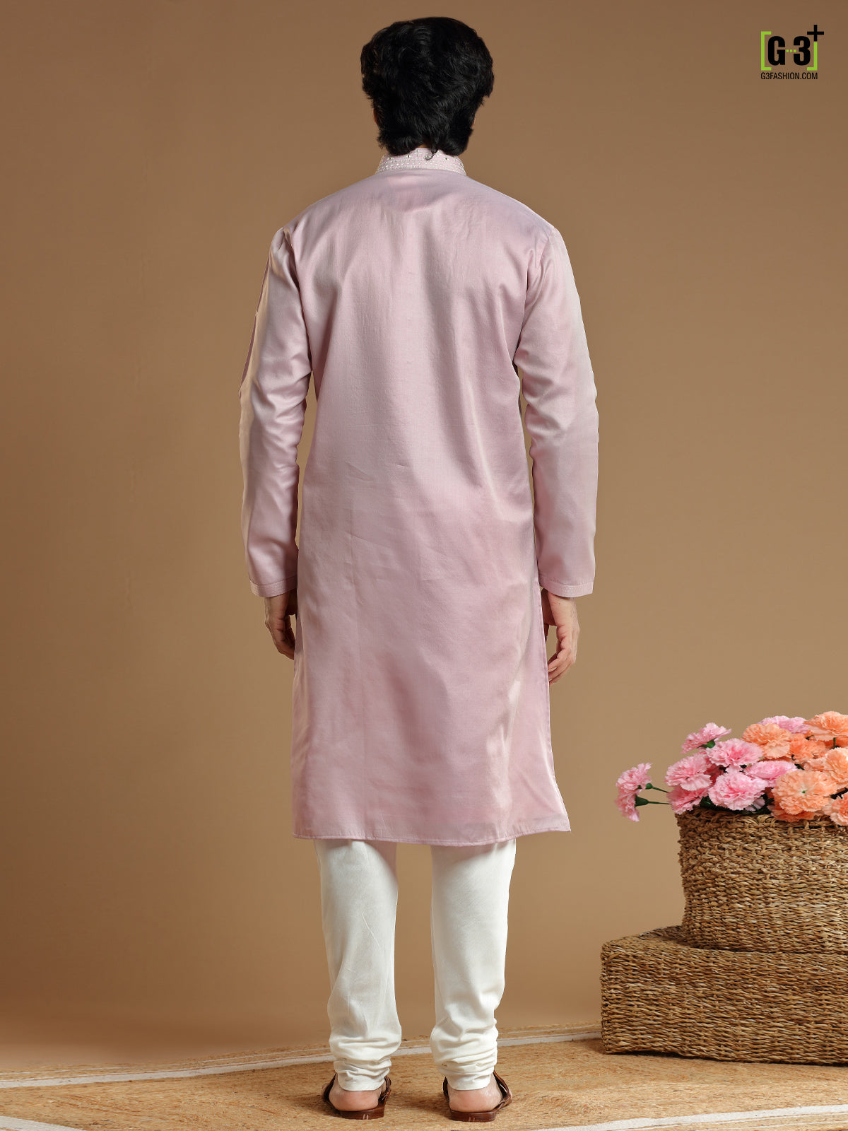 Cotton silk kurta suit in onion pink color