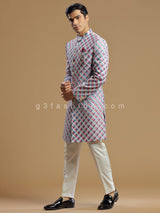 Cream and pink silk indowestern for men
