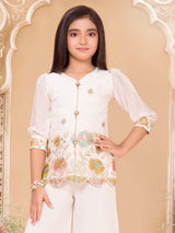 Cream chiffon embroidered palazzo suit for celebrations