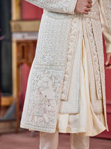 Cream coloured peshwahi silk sherwani