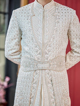 Cream coloured peshwahi silk sherwani