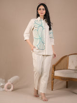 Cream cotton embroidered co ord set