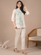 Cream cotton embroidered co ord set