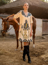 Cream cotton kurti with resham and embroidery