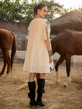 Cream cotton kurti with resham and embroidery