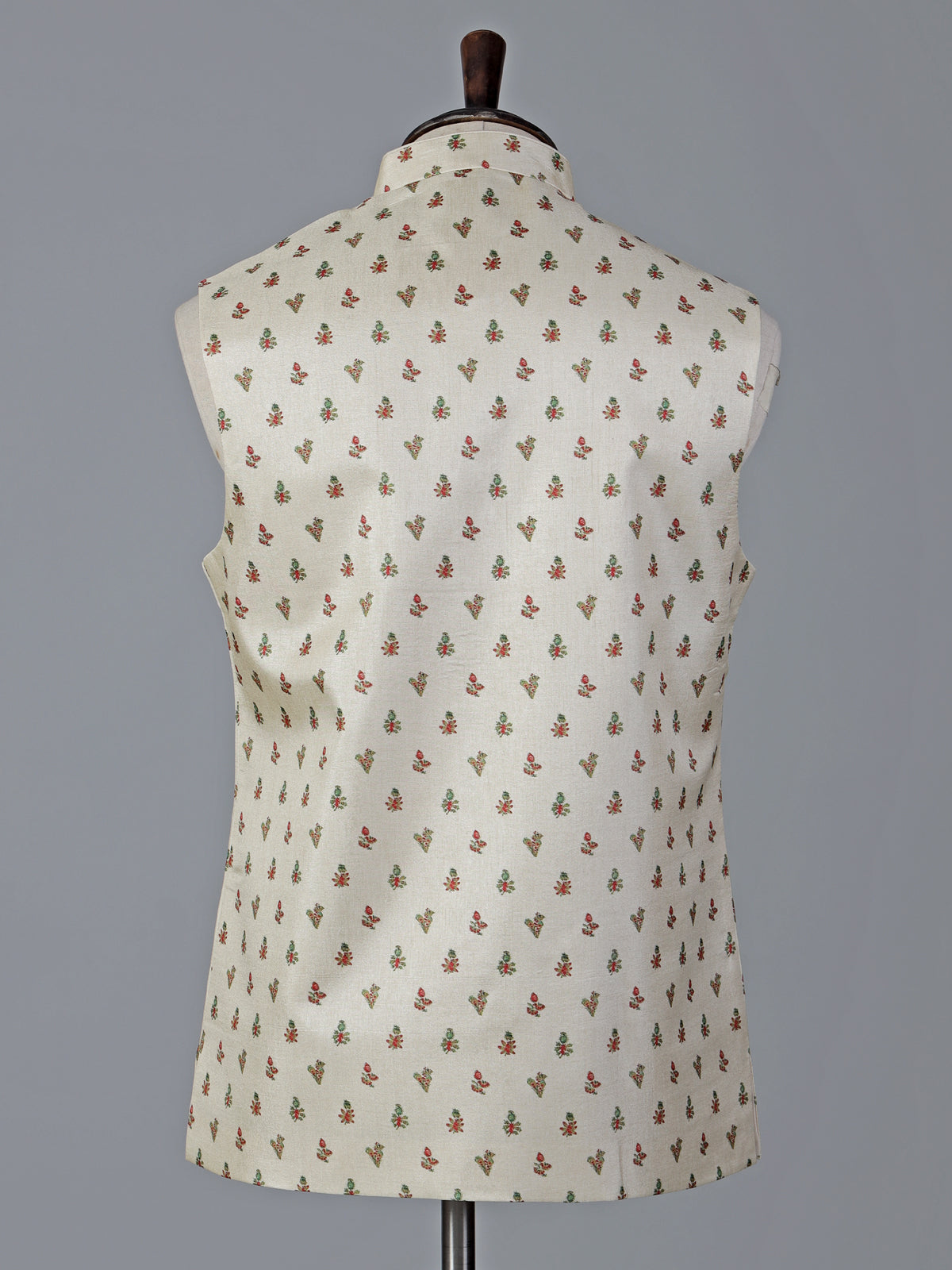 Cream cotton silk festive printed waistcoat