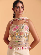 Cream satin silk palazzo suit with dupatta