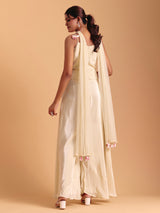 Cream satin silk palazzo suit with dupatta