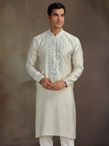 Cream silk embroidered work kurta suit for festive
