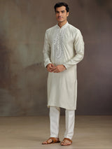Cream silk embroidered work kurta suit for festive
