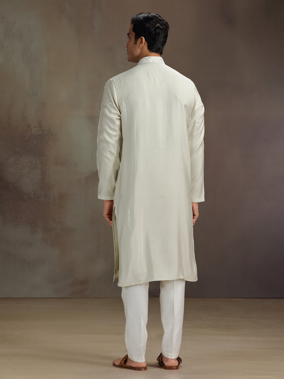 Cream silk embroidered work kurta suit for festive