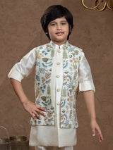 Cream silk jacket style waistcoat set with resham work