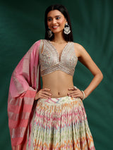 Cream silk lehenga choli with multicolor thread work