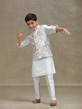 Cream silk waistcoat set for festive wear