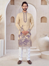 Dark Beige printed cotton kurta suit